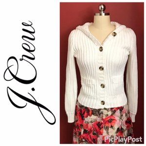 J. CREW White Chunky Knit Hooded Sweater